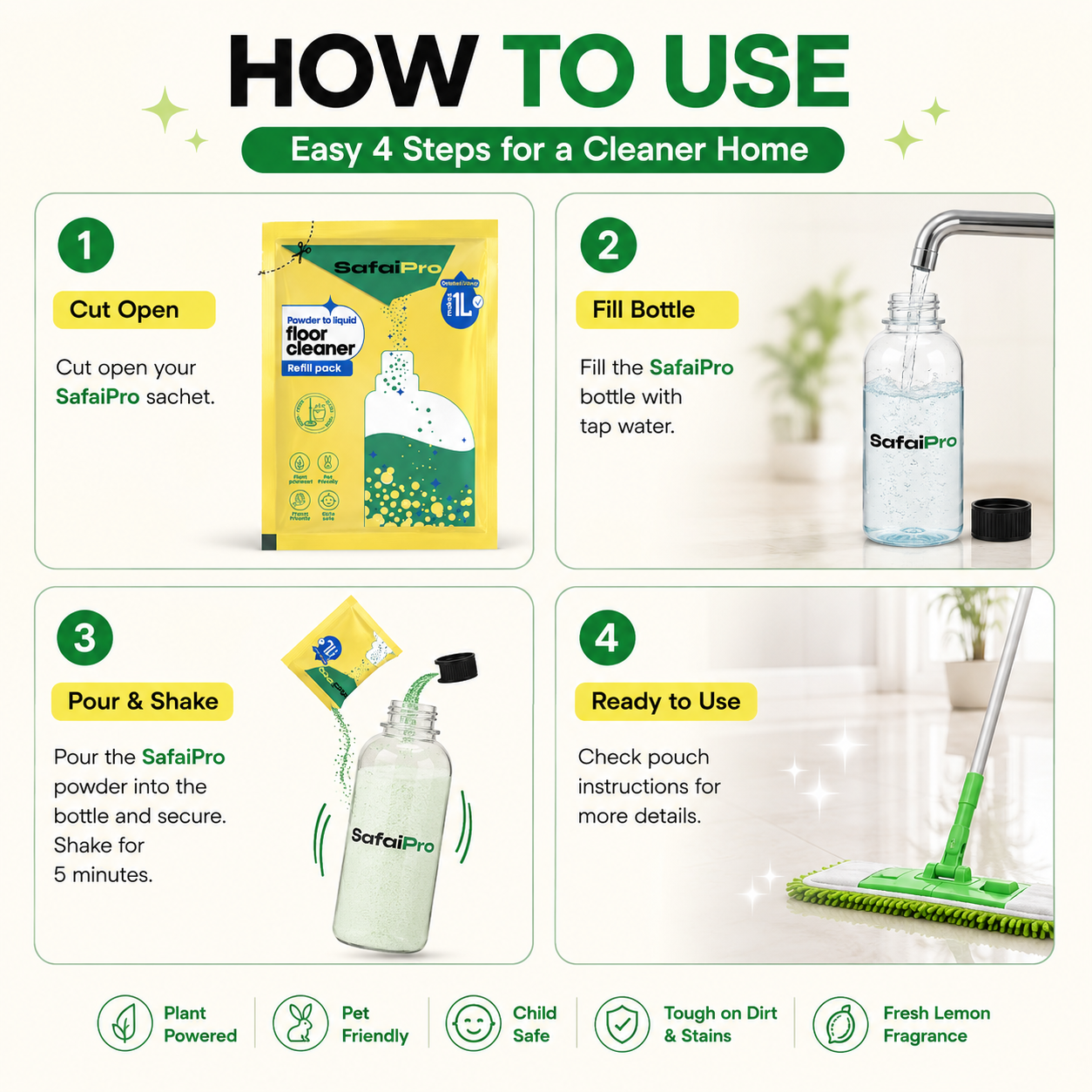 SafaiPro™ Floor Cleaner - Powder to Liquid